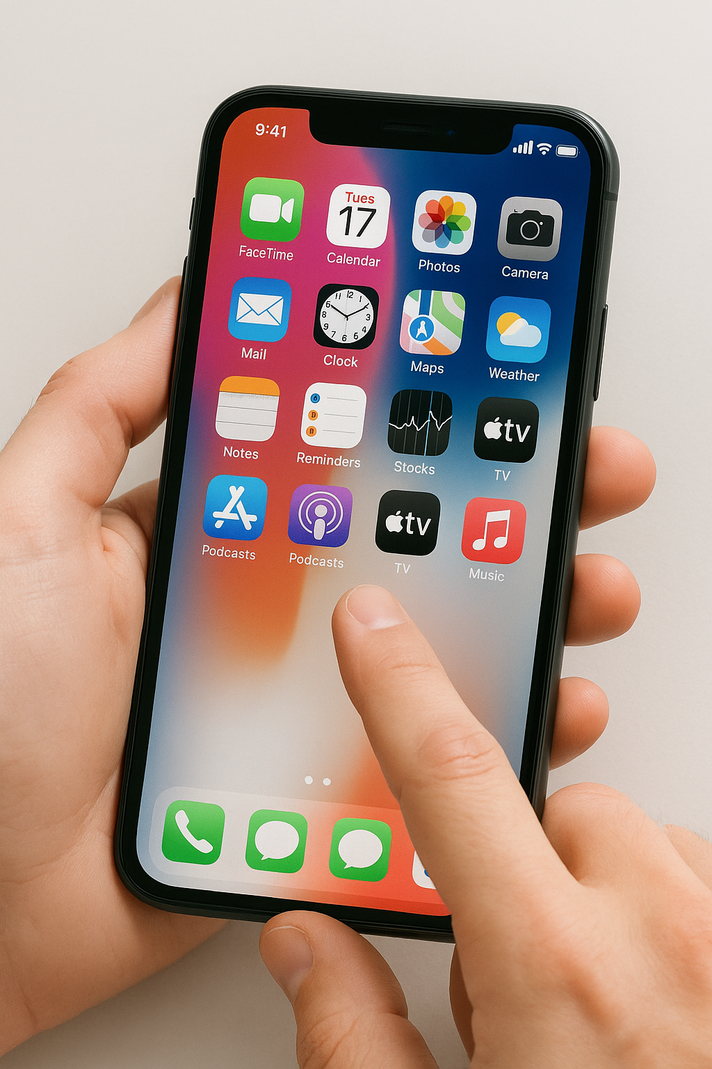 A hand touching the screen of an iPhone A hand touching the screen of an iPhone