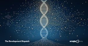 Golden double helix arising from digital roots against dark blue background